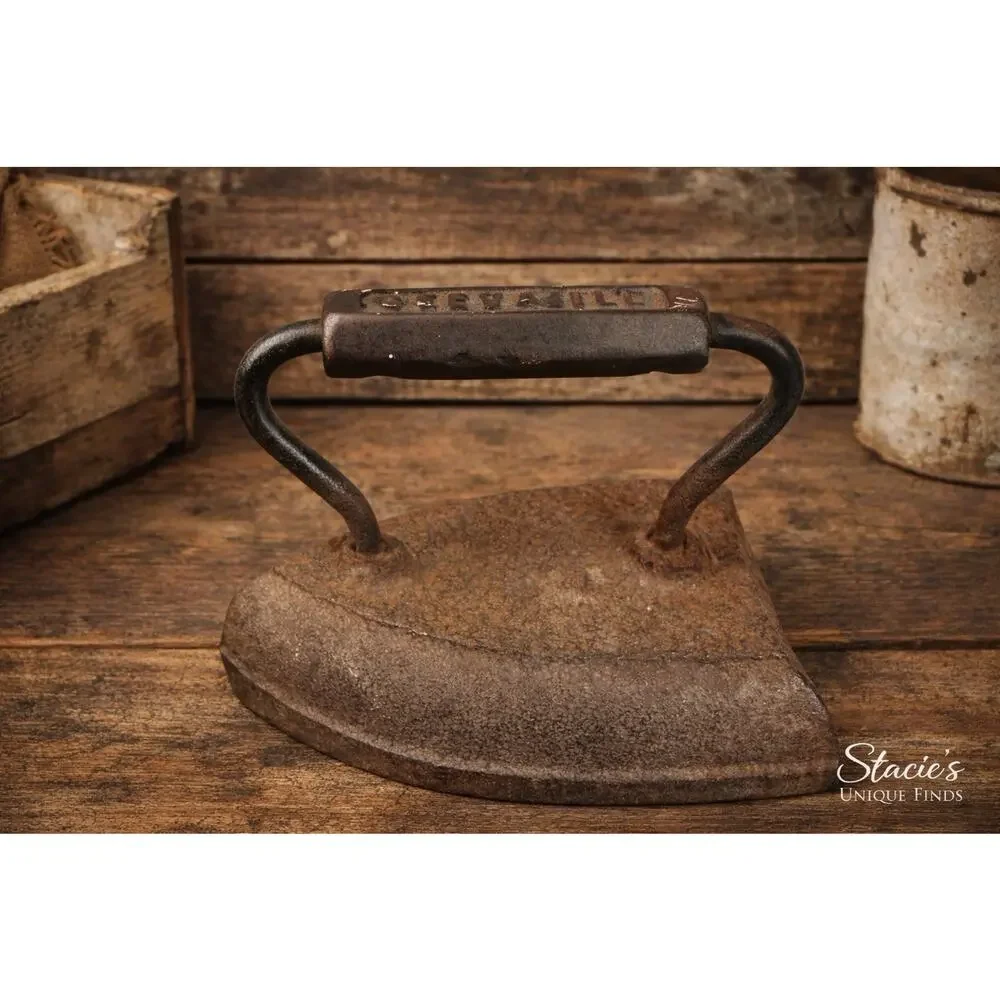 Antique CHEVALLI Cast Iron Sad Iron Primitive Laundry Tool